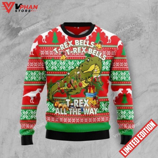 T-Rex Lover Tree Rex Funny Dinosaur Christmas Sweater