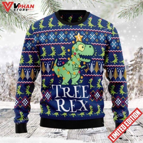 T-Rex Lover Tree Rex Funny Dinosaur Christmas Sweater