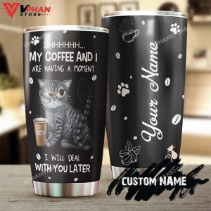 Tabby Cat Having Coffee Personalized Tumbler 1