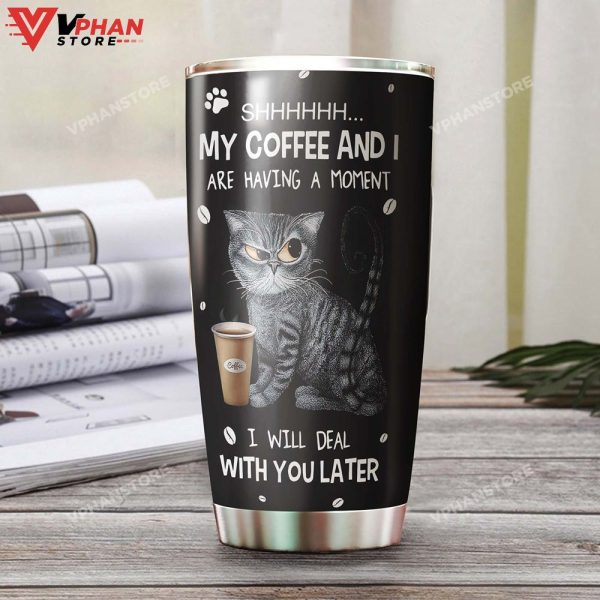 Tabby Cat Having Coffee Personalized Tumbler