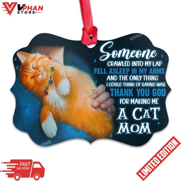 Thank You God For Making Me A Cat Mom Personalized Horizontal Ornament