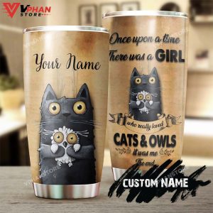 There Was A Girl Really Loved Cats And Owls Personalized Tumbler 1