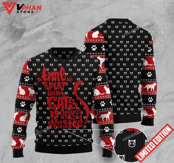 Time Spent With Cats Is Never Wasted Ugly Sweater