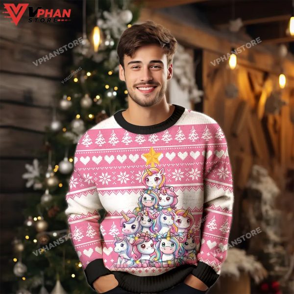 Unicorn Pine Tree Ugly Christmas Sweater