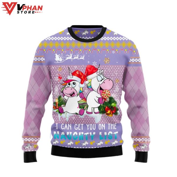 Unicorn I Can Get You On The Naughty Ligt Ugly Christmas Sweater