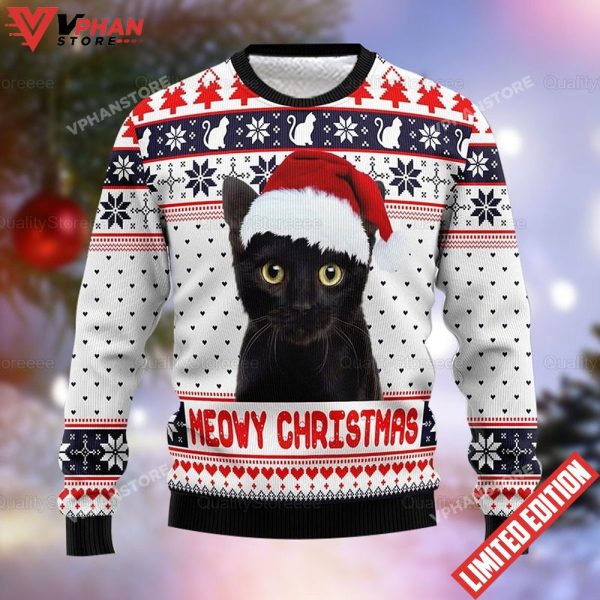 Vintage Meowy Funny Black Cat Ugly Sweater