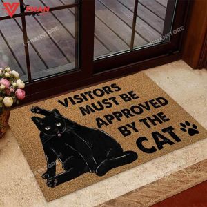 Visitors Must Be Approved Black Cat DoorMat 1