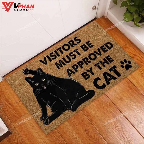 Visitors Must Be Approved Black Cat DoorMat