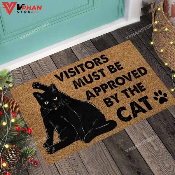 Visitors Must Be Approved Black Cat DoorMat