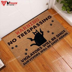 Warning Cat Easy Clean Welcome DoorMat 1