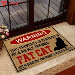 Warning Fat Cat Black Cat DoorMat 1