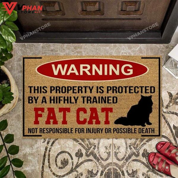 Warning Fat Cat Black Cat DoorMat