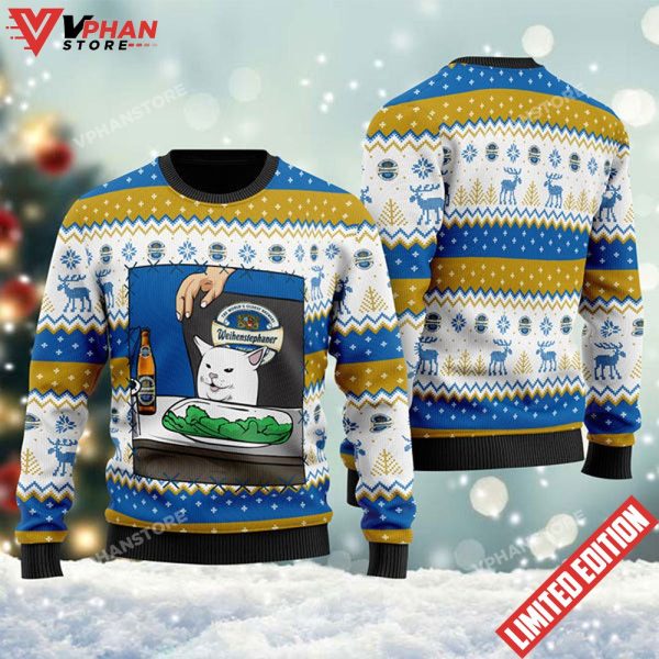 Weihenstephaner Beer Cat Meme Christmas Ugly Sweater