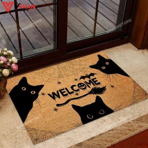 Welcome Black Cat Easy Clean Welcome DoorMat 1