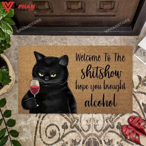 Welcome To The Show Black Cat DoorMat 1