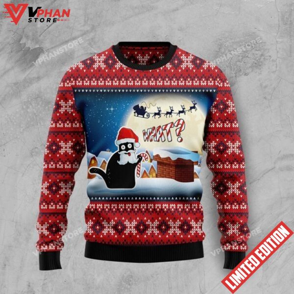 What Santa Black Cat Ugly Sweater