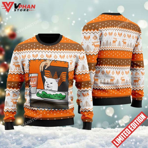 Whataburger Cat Meme Christmas Ugly Sweater