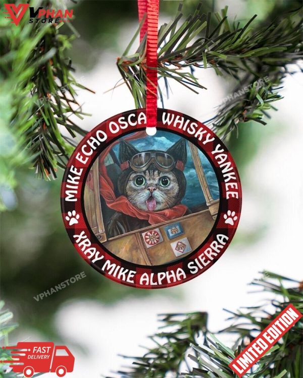 Whisky Yankee Cat Pilot Ceramic Ornament