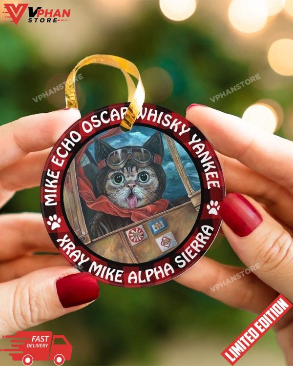 Whisky Yankee Cat Pilot Ceramic Ornament