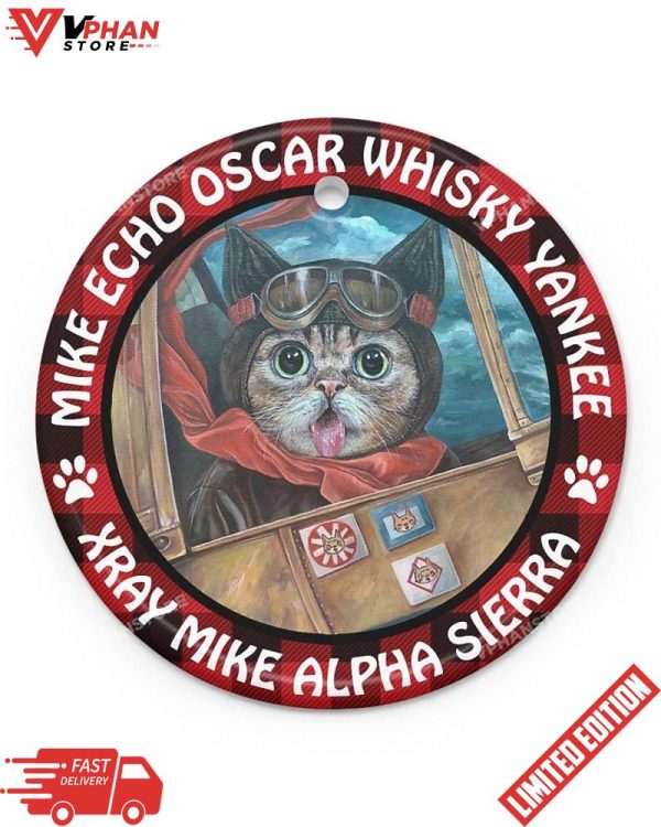 Whisky Yankee Cat Pilot Ceramic Ornament