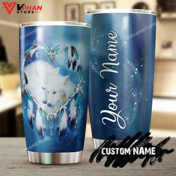 Wolf Couple Ice Heart Dreamcatcher Personalized Tumbler