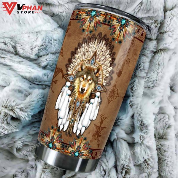 Wolf Dreamcatcher Native American Steel Tumbler