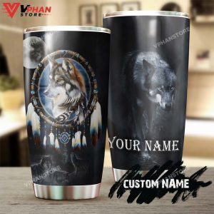 Wolf Native American Dreamcatcher Personalized Tumbler 1