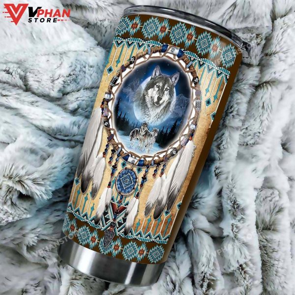 Wolf Native American Dreamcatcher Steel Tumbler