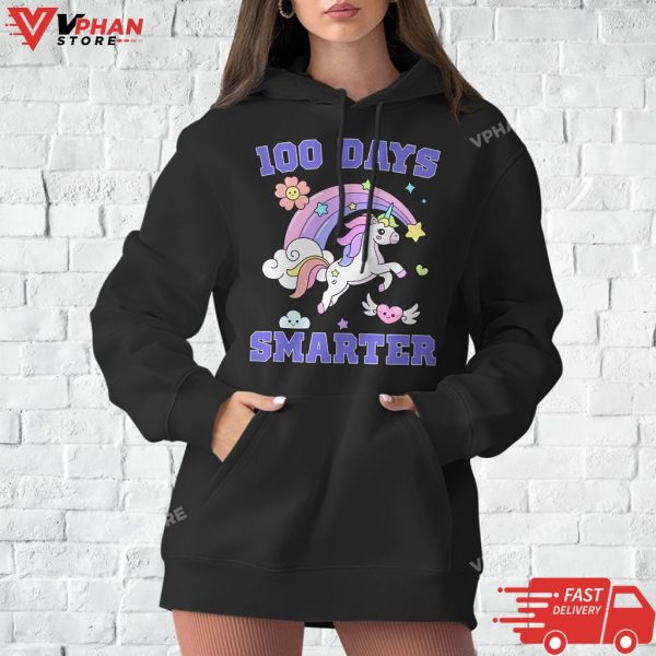 100th Day Of School Unicorn Girls 100 Days Smarter T-Shirt