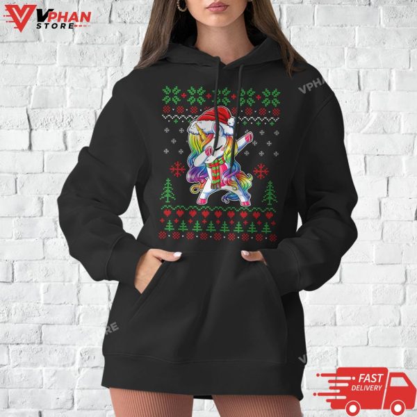 Dabbing Unicorn Santa Sweater Christmas Ugly Kids Girls Women T-Shirt