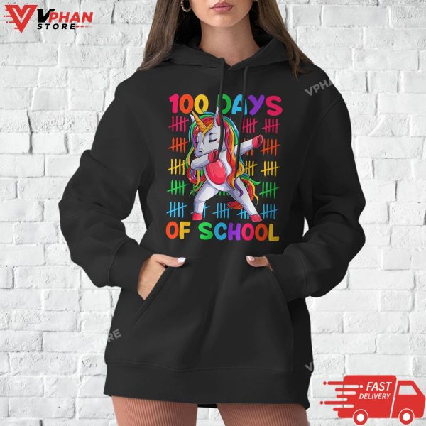 Happy 100 Days Of School Shirt Girls Kids Unicorn Lover T-Shirt