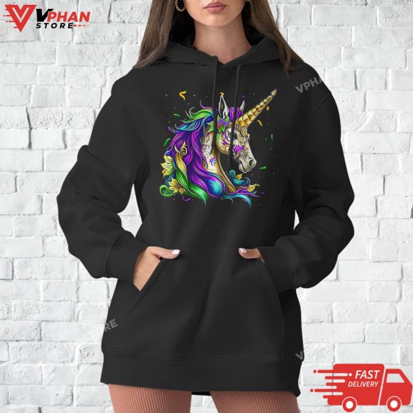 Happy Mardi Gras Unicorn Girls T-Shirt