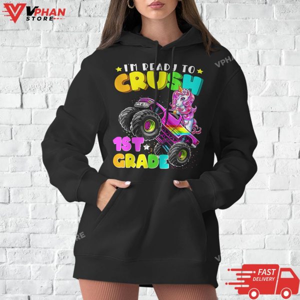 I’m Ready To Crush 1st Grade Monster Truck Unicorn Girl Kids T-Shirt