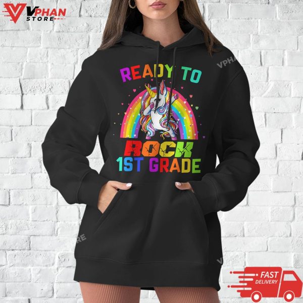 Ready To Rock 1st Grade Dabbing Unicorn Back To School Girls T-Shirt