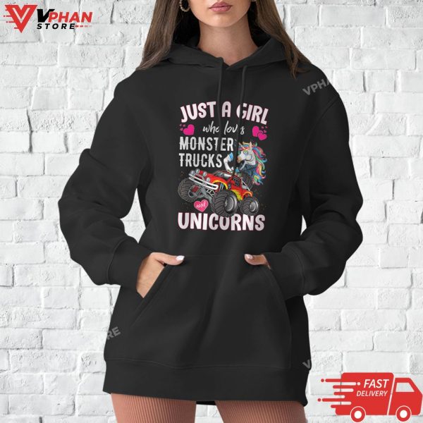 Unicorn Birthday Gift Just A Girl Who Love Monster Truck T-Shirt