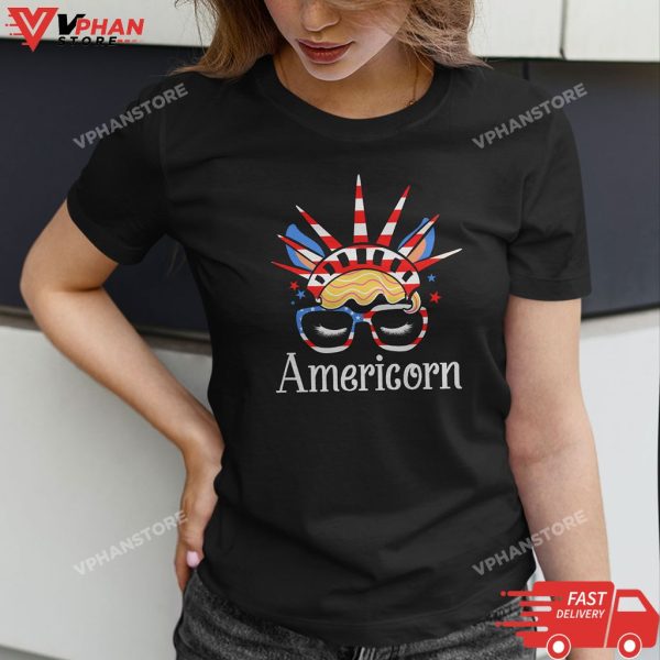Americorn 4th Of July Unicorn American Flag Patriotic Girls T-Shirt