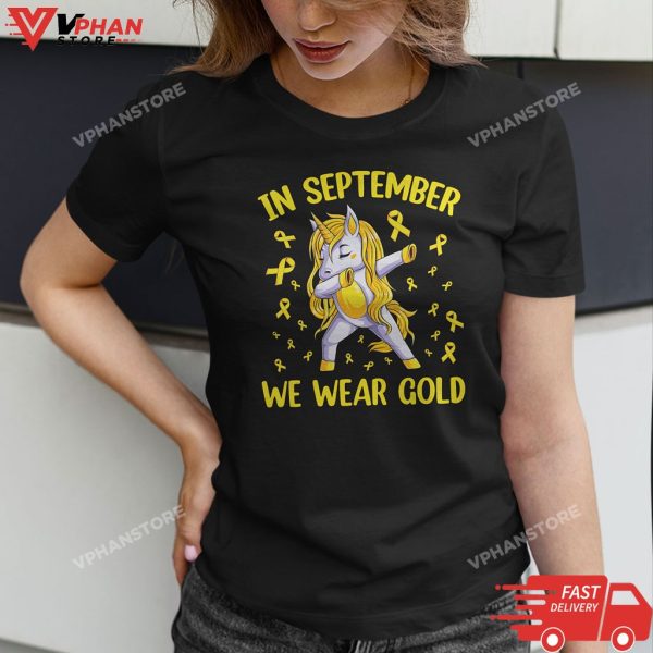 Childhood Cancer Awareness In September We Wear Gold Unicorn T-Shirt