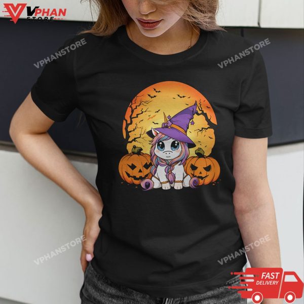Cute Halloween Girls Women Witchy Unicorn Halloween T-Shirt