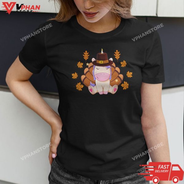 Cute Thanksgiving Shirt Girls Kids Toddler Turkey Unicorn T-Shirt