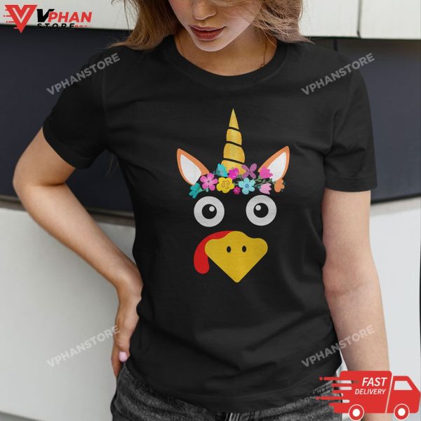 Cute Turkey Unicorn Face Family Funny Gift T-Shirt
