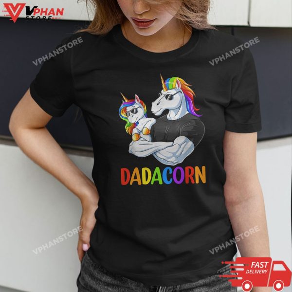 Dadacorn Unicorn Dad and Baby Girl Fathers Day Papa Daughter T-Shirt