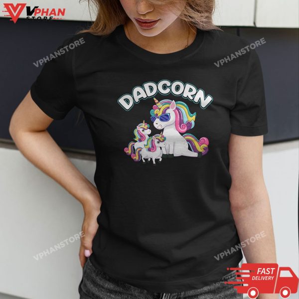 Dadcorn Dad 2 Kids Father Unicorn Father’s Day T-Shirt