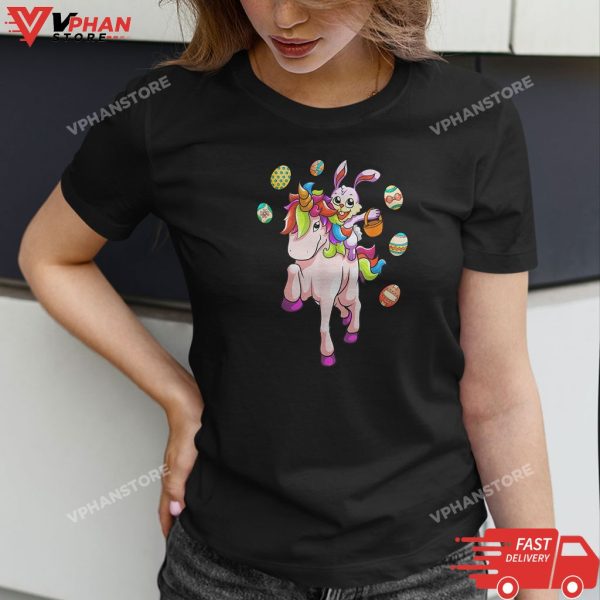 Bunny Riding Unicorn Girls Easter Eggs T-Shirt