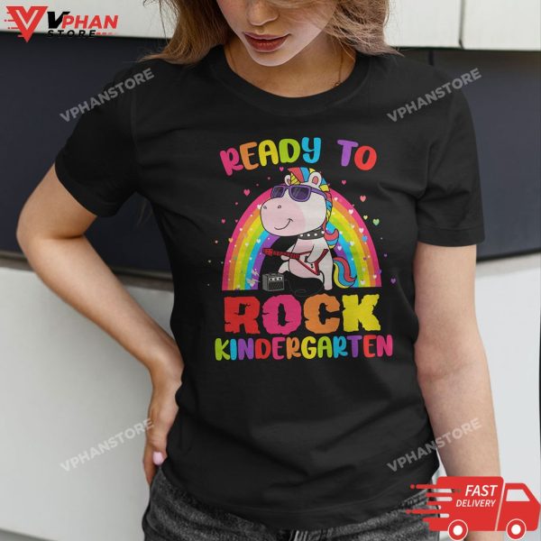 First Day of Kindergarten Rock Unicorn Girls Back To School T-Shirt