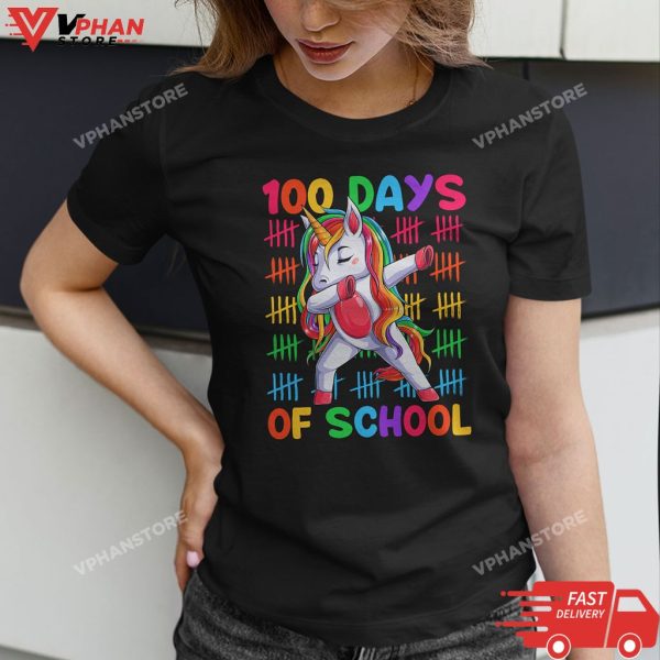 Happy 100 Days Of School Shirt Girls Kids Unicorn Lover T-Shirt