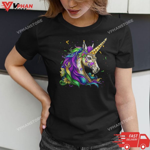 Happy Mardi Gras Unicorn Girls T-Shirt