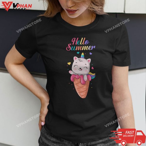 Hello Summer Cute Unicorn Ice Cream Bar Gelato Ice Popsicle T-Shirt