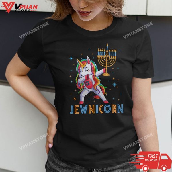 Jewnicorn Funny Hanukkah Unicorn Gift Girl Women Pajamas T-Shirt