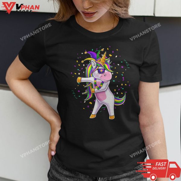 Mardi Gras Flossing Unicorn Jester Hat Gifts T-Shirt