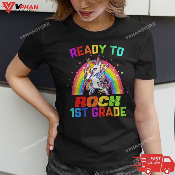 Ready To Rock 1st Grade Dabbing Unicorn Back To School Girls T-Shirt